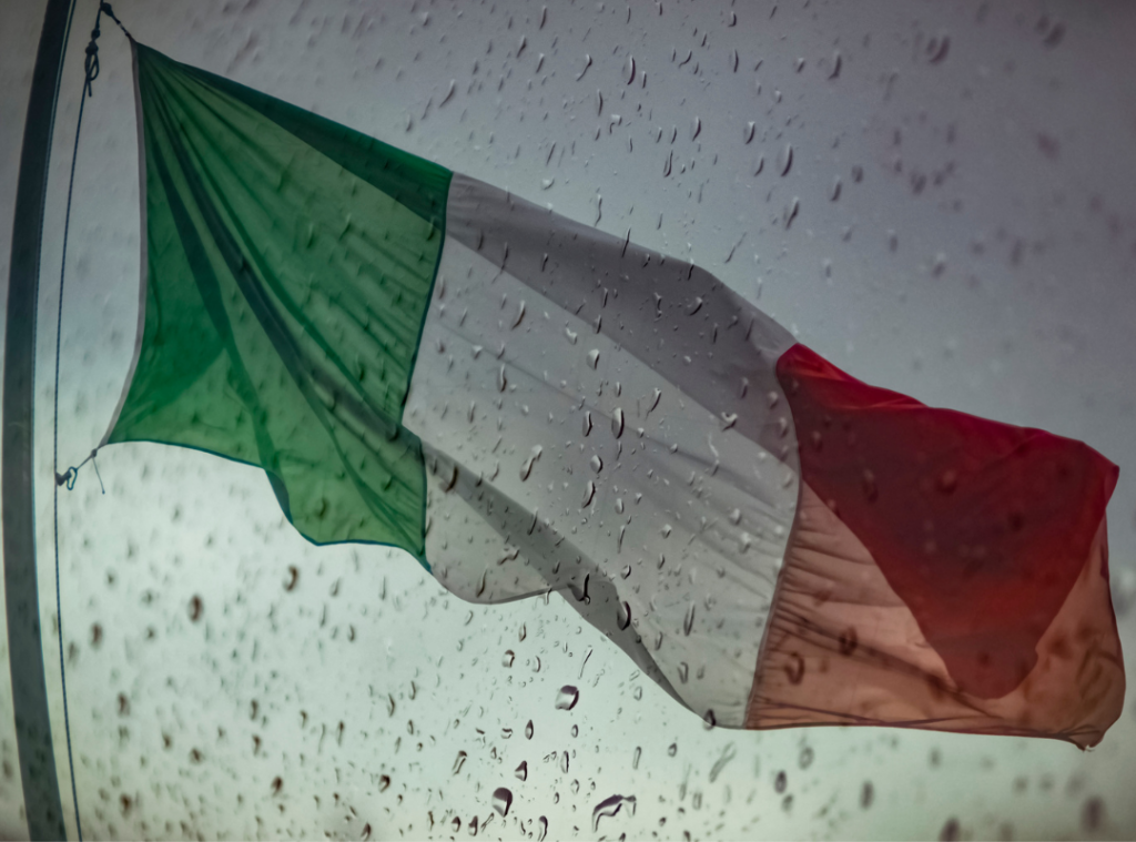 An Italian flag on a rainy day.